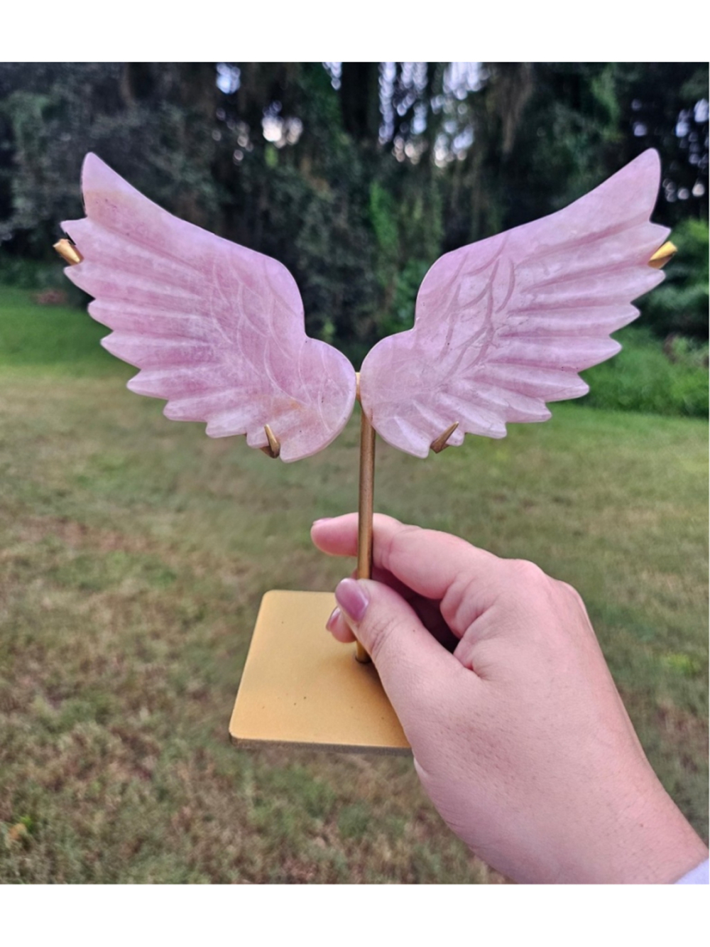 Rose quartz wings on base